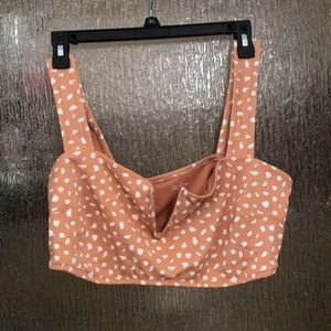 Aerie tan and white bandeau bikini top
